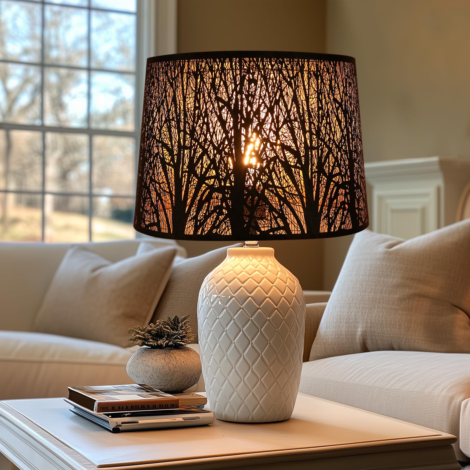 Forest Etched Lampshade – 14×16×11 Inch, Antique Bronze/Gold