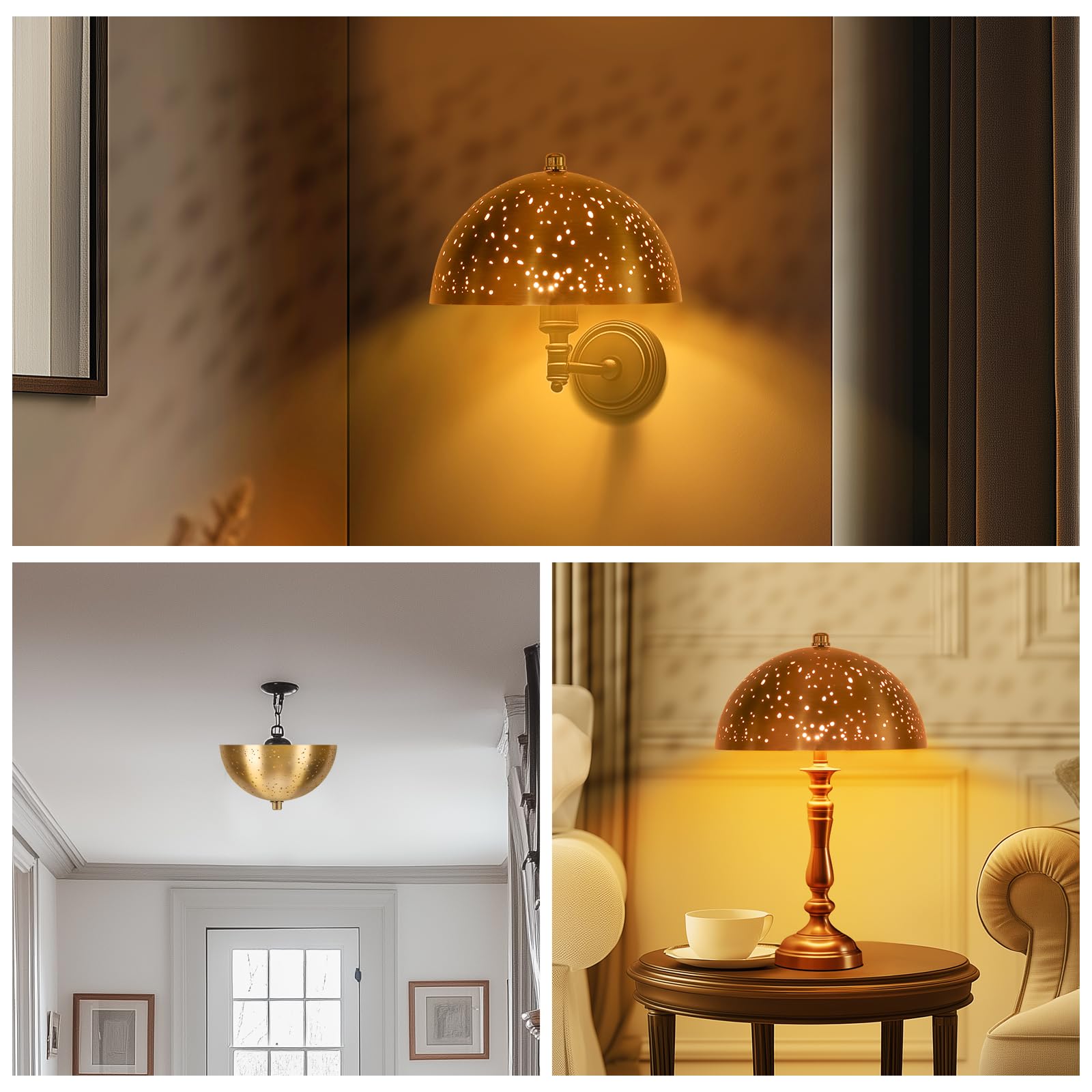 Clip-On Dome Lamp Shade | Hollowed Gold Design