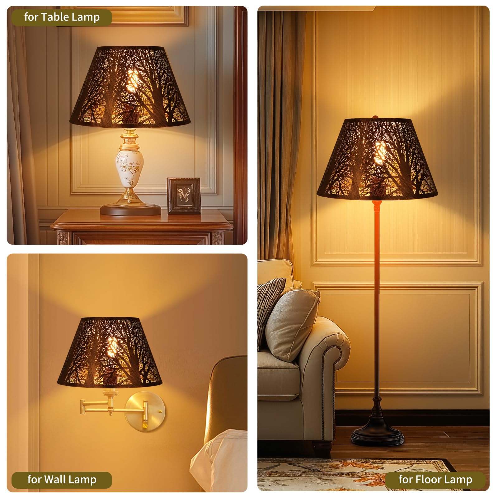 Bronze Gold Tree Pattern Barrel Lampshade – 7×13×7.8 Inch