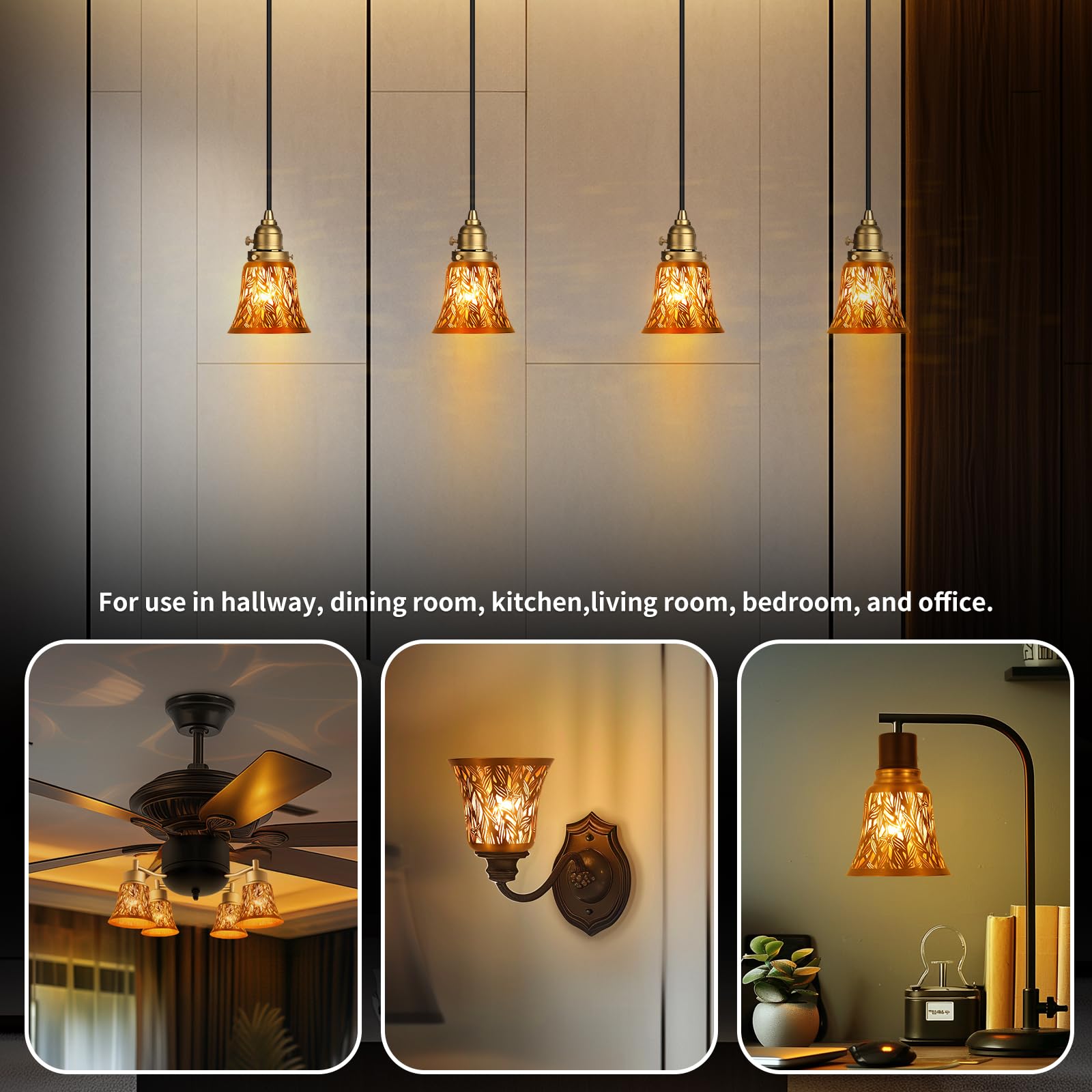 4-Pack Bell Ceiling Fan Shades – 4.72×4.75 Inch