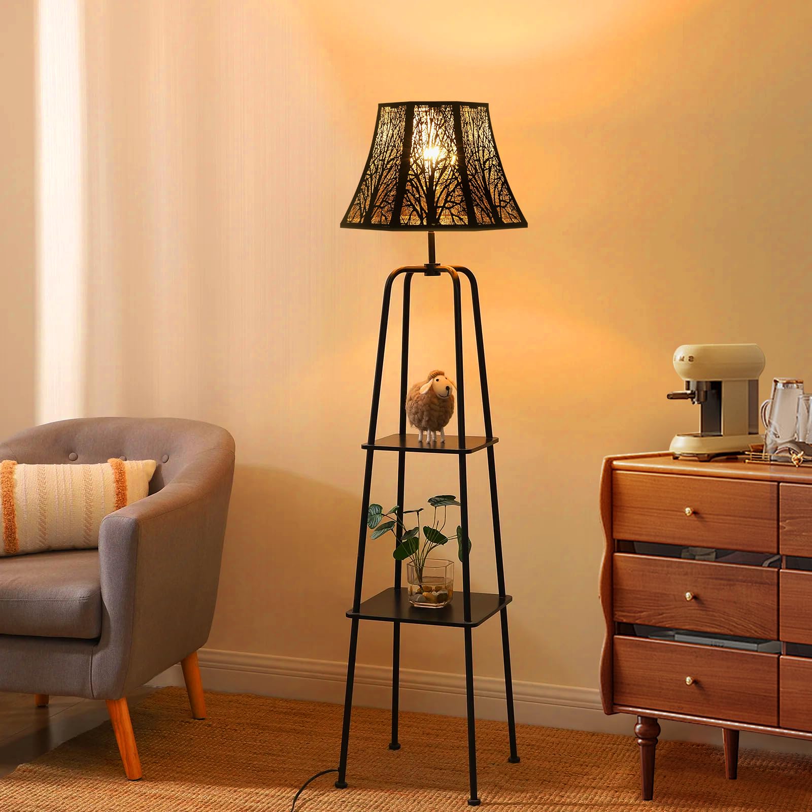 Octagonal Metal Lampshade | Etched Forest Design