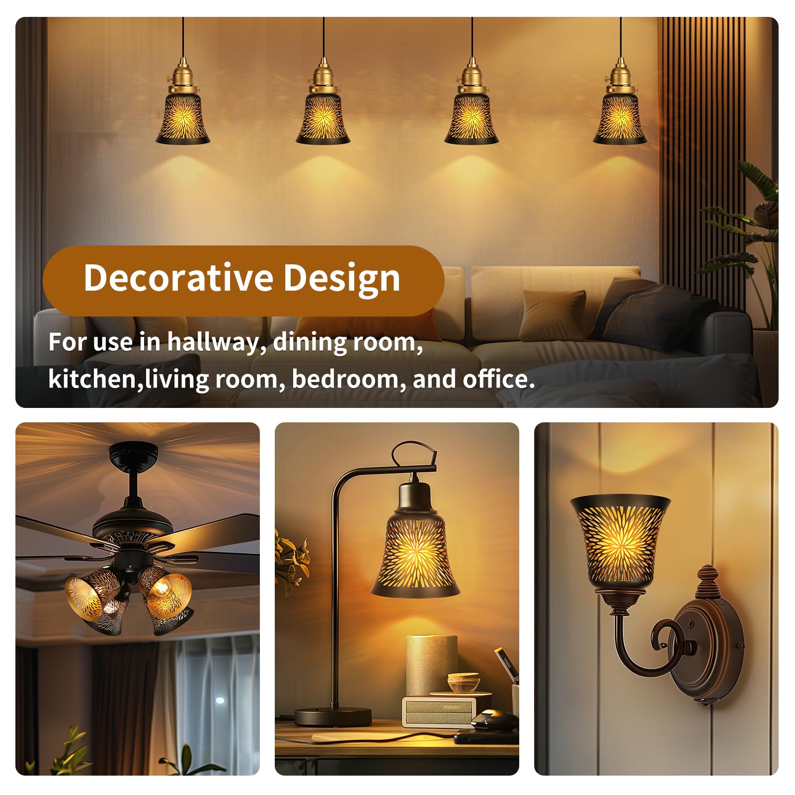 Chrysanthemum Etched Ceiling Fan Globes – 4 Pack & 4.5×4.75 Inch