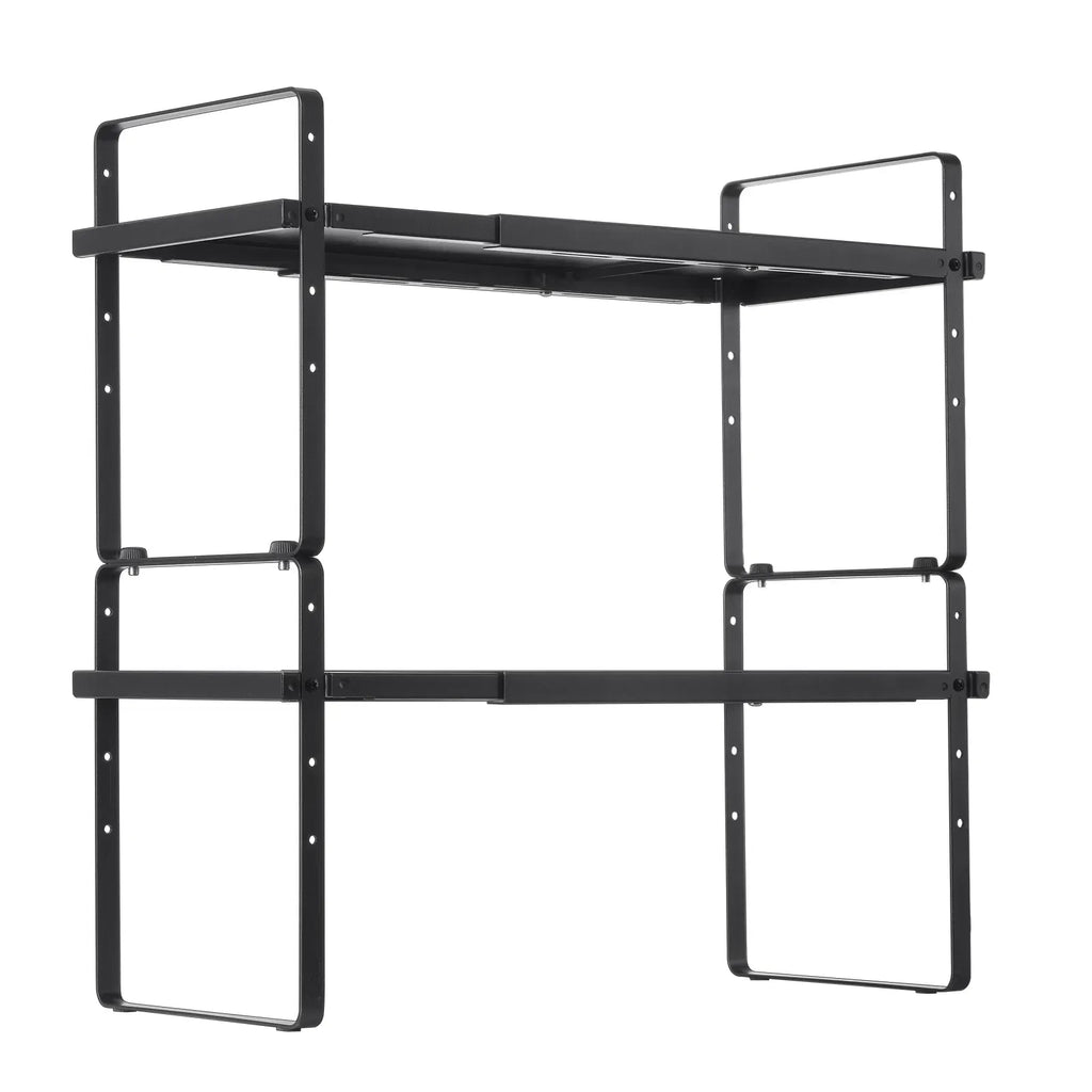 AEELLEEA Adjustable Metal Countertop Storage Shelf, Expandable 16 to 25.6 in Width, Height Adjustable 2 Tier Kitchen Organizer Rack
