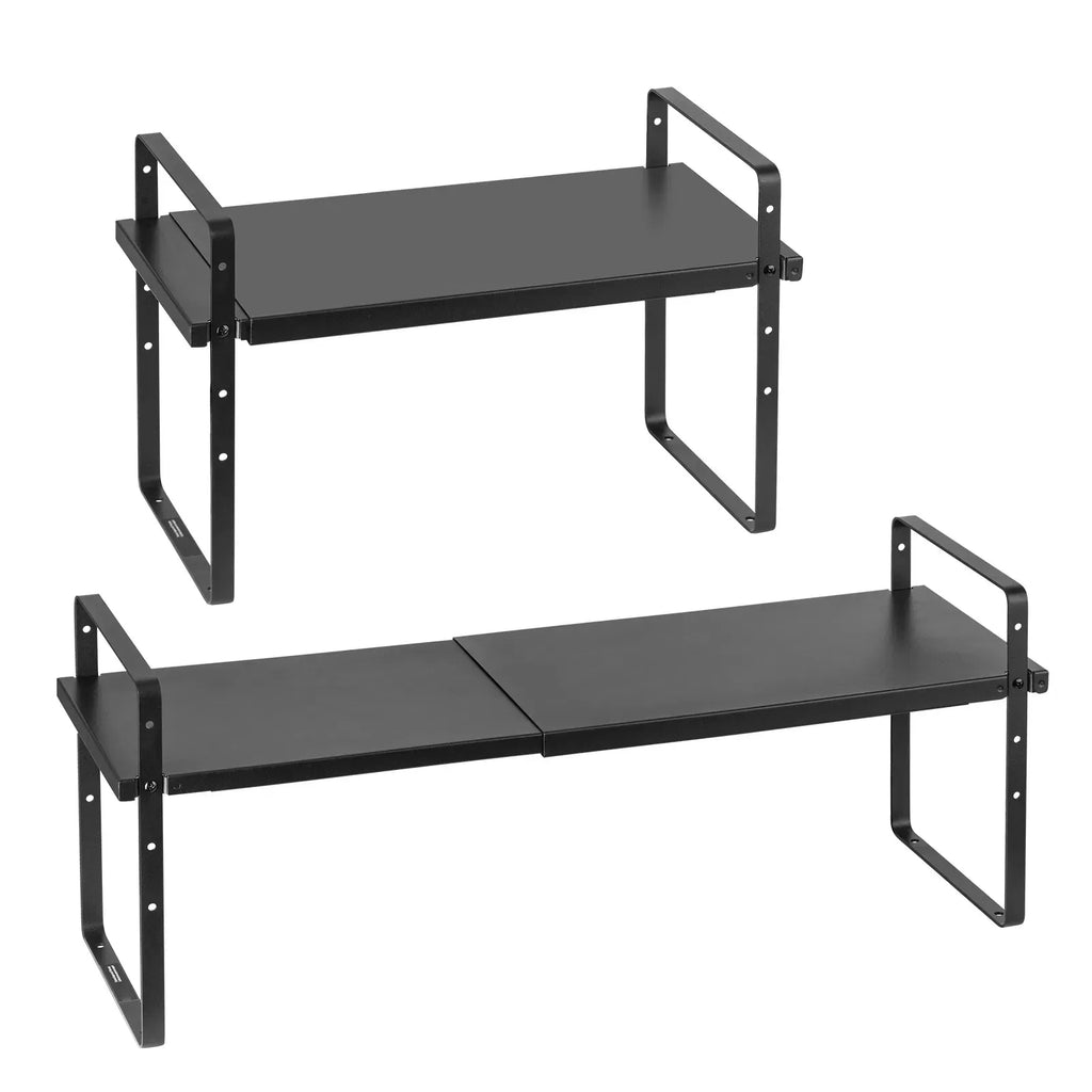 AEELLEEA Adjustable Metal Countertop Storage Shelf, Expandable 16 to 25.6 in Width, Height Adjustable 2 Tier Kitchen Organizer Rack