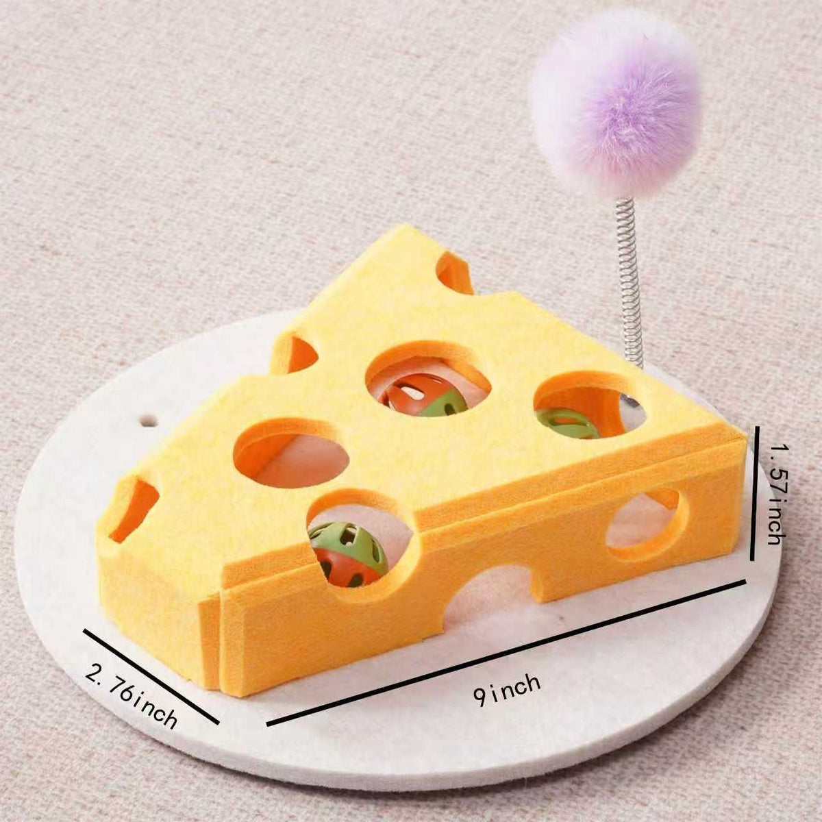 AEELLEEA Cheese Cat Toy with Bells, Interactive Felt Cheese Box with Spring Plush Ball, Peek-a-Boo Puzzle Hunt Toy for Indoor Cats Kittens