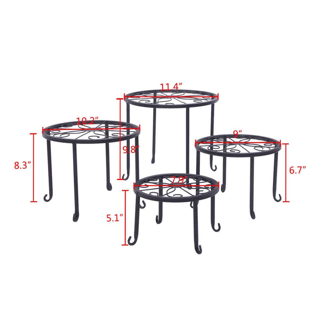 AEELLEEA 4 Pack Metal Plant Stands Indoor Outdoor, Black Wrought Iron Flower Pot Holders, Rustproof Round Plant Rack for Patio Garden Balcony