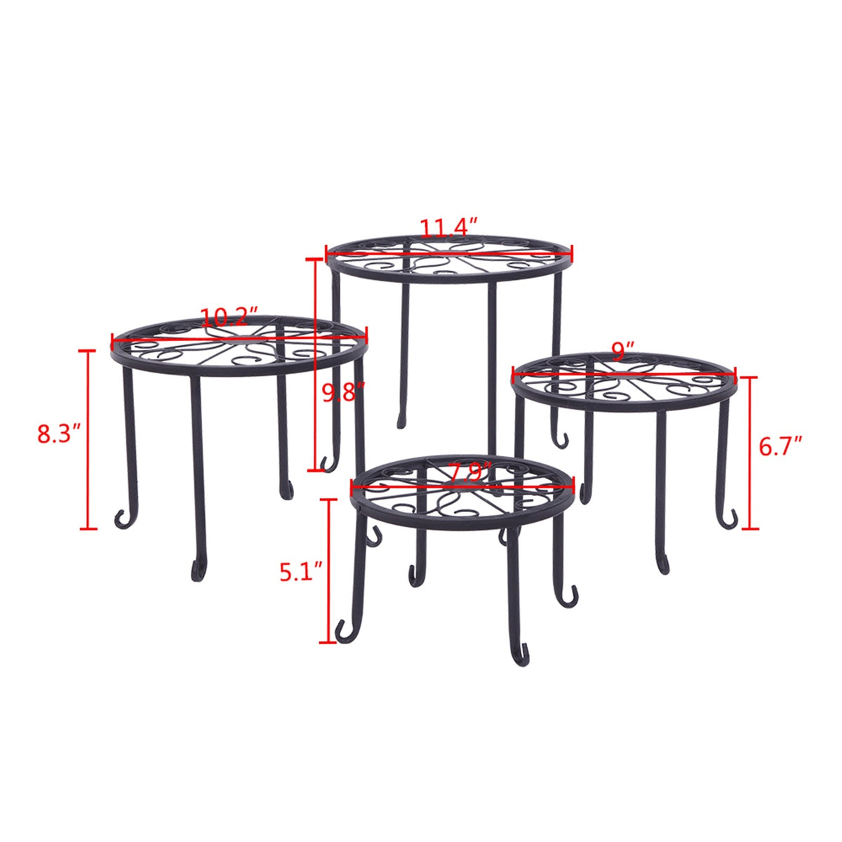 AEELLEEA 4 Pack Metal Plant Stands Indoor Outdoor, Black Wrought Iron Flower Pot Holders, Rustproof Round Plant Rack for Patio Garden Balcony