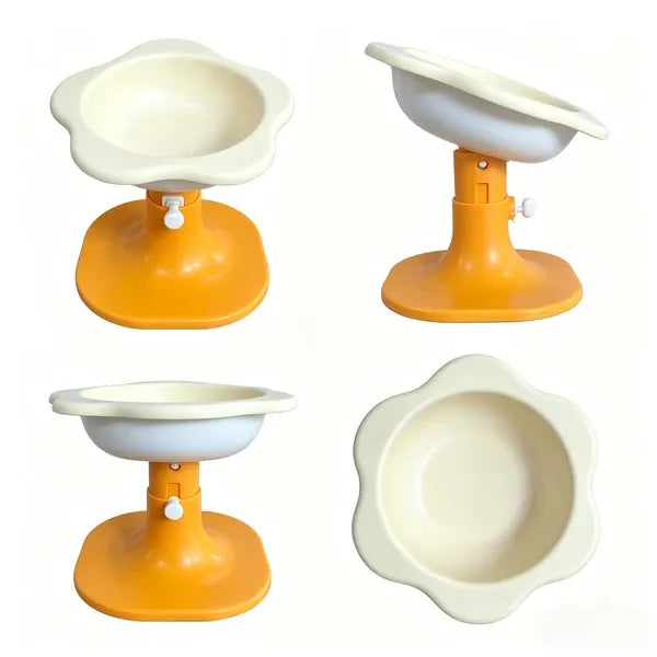 Height Adjustable Raised Flower Pet Bowl, Elevated Feeder Bowl for Cats Small Dogs, Anti-Tip Stable Base