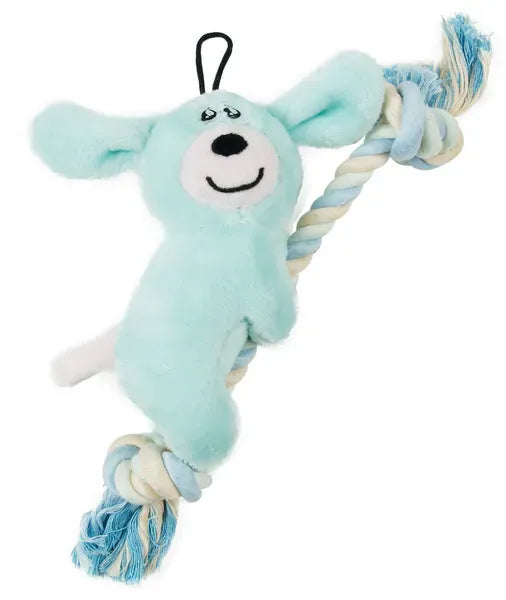 Light Blue Puppy Plush Rope Dog Chew Toy, Braided Tug Toy for Interactive Play & Teeth Cleaning