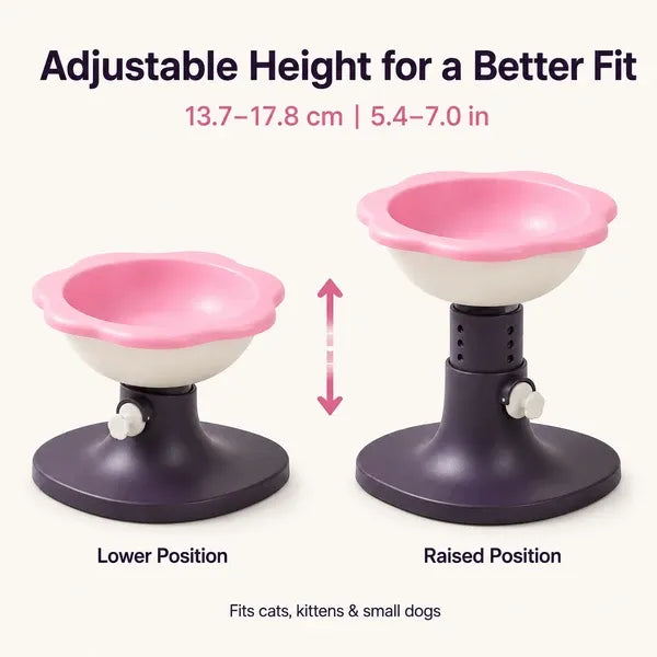 Height Adjustable Raised Flower Pet Bowl, Elevated Feeder Bowl for Cats Small Dogs, Anti-Tip Stable Base