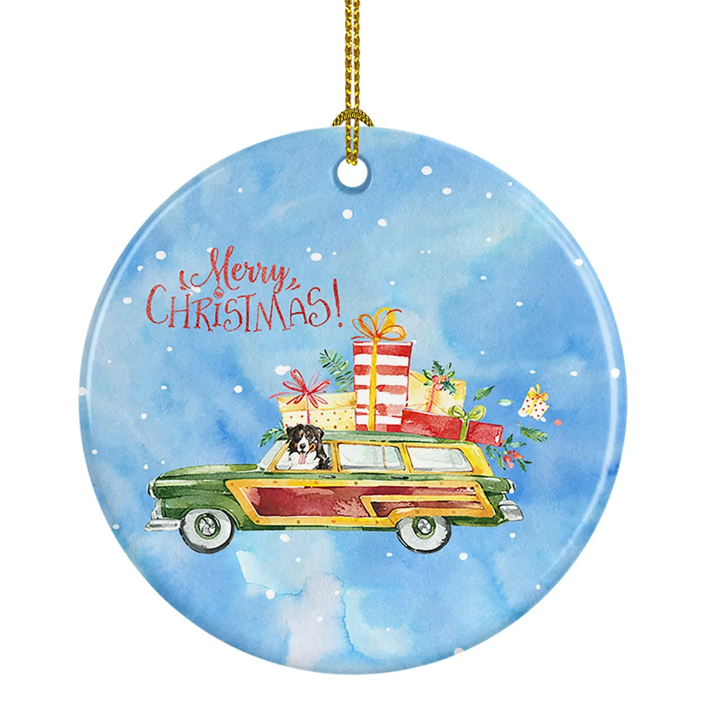 AEELLEEA Australian Shepherd Christmas Ceramic Ornament, Round Xmas Tree Hanging Decor, Blank Back for Personalized Custom Message