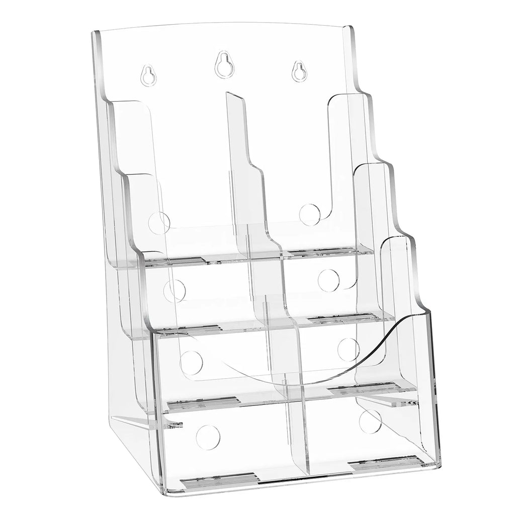 4 Tier Clear Acrylic Brochure Holder, Wall Mount or Desktop Literature Rack, Multi Pocket Magazine Flyer Pamphlet Display Stand for Office Store