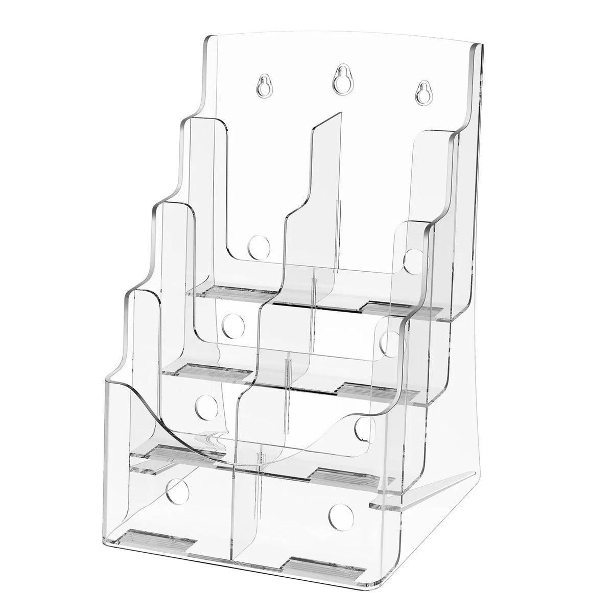 4 Tier Clear Acrylic Brochure Holder, Wall Mount or Desktop Literature Rack, Multi Pocket Magazine Flyer Pamphlet Display Stand for Office Store