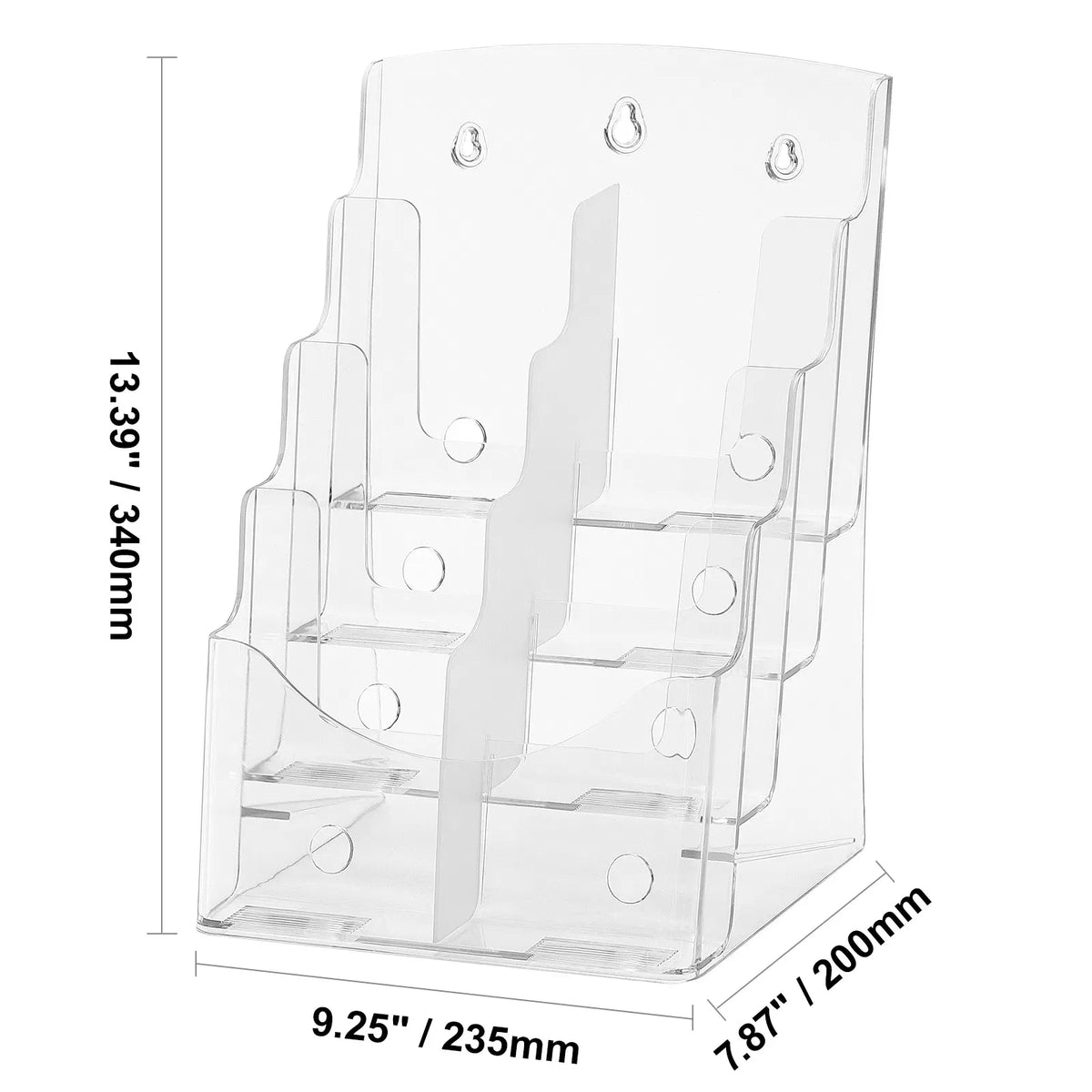 4 Tier Clear Acrylic Brochure Holder, Wall Mount or Desktop Literature Rack, Multi Pocket Magazine Flyer Pamphlet Display Stand for Office Store