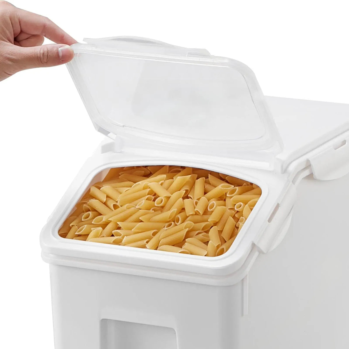 AEELLEEA Airtight Plastic Food Storage Container with Wheels & Measuring Cup, Large Grain Rice Bin, Flip Top Dry Food Keeper for Kitchen Pantry Pet Food