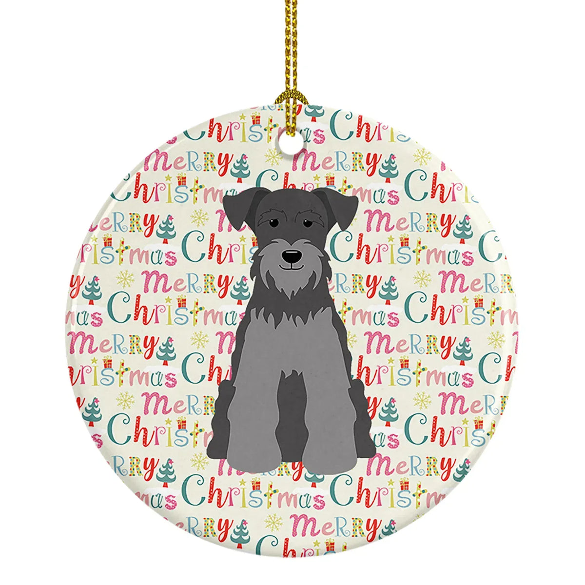 Schnauzer Dog Christmas Ceramic Ornament, Round Xmas Tree Hanging Decor, Blank Back for Custom Handwritten Personalized Notes