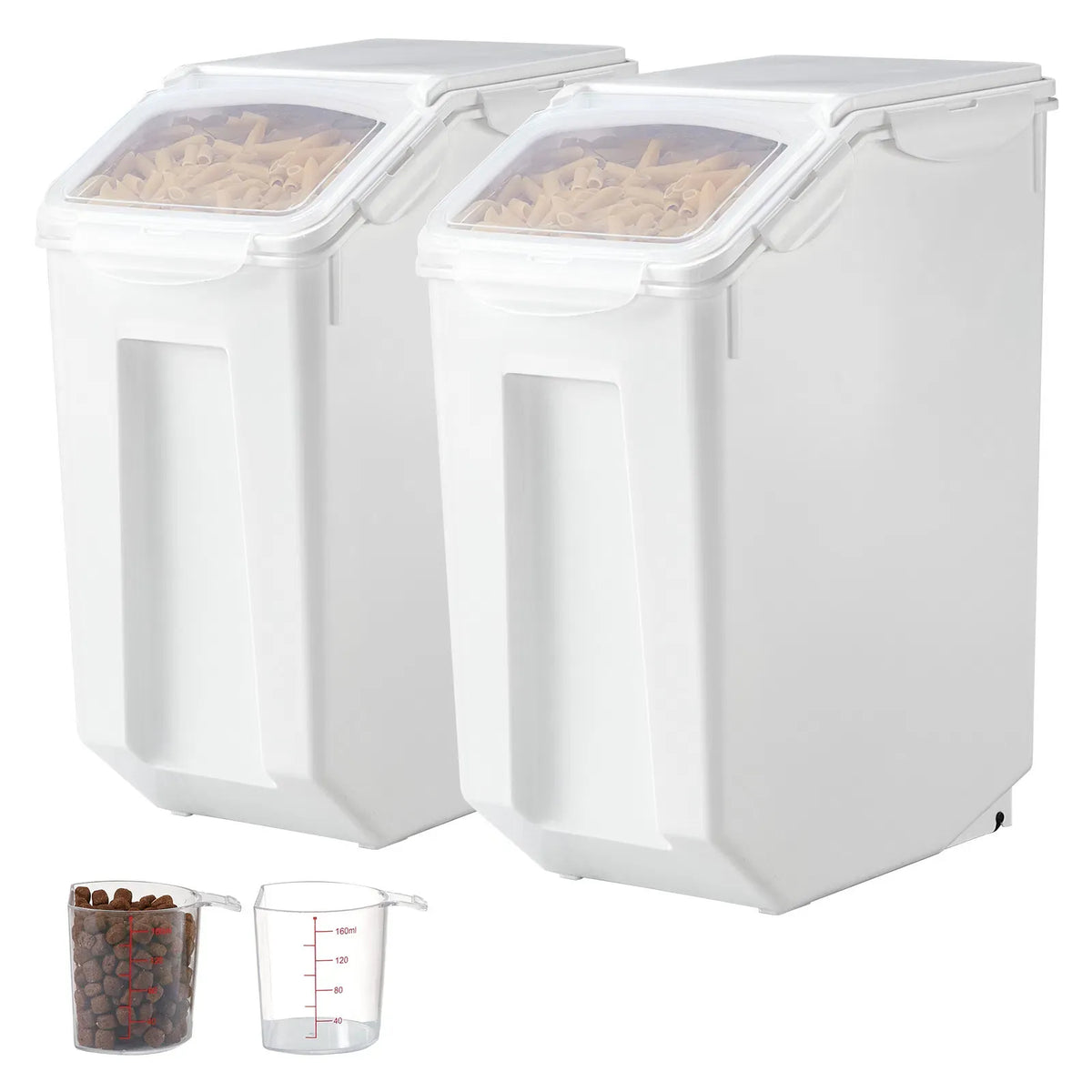 AEELLEEA Airtight Plastic Food Storage Container with Wheels & Measuring Cup, Large Grain Rice Bin, Flip Top Dry Food Keeper for Kitchen Pantry Pet Food
