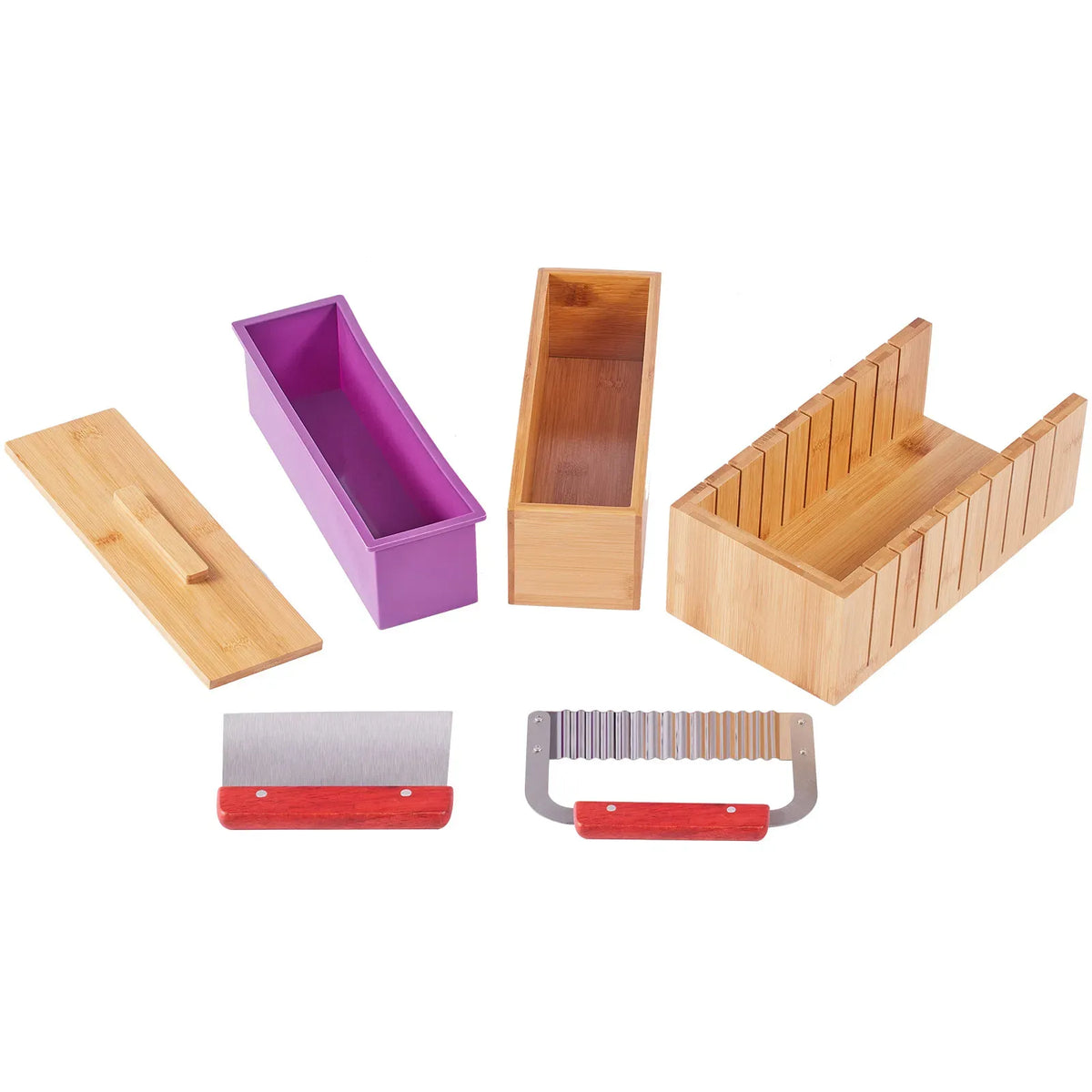 AEELLEEA DIY Soap Making Kit, Bamboo Soap Cutter Box with Silicone Loaf Mold, Stainless Steel Cutting Tools, Handmade Soap Making Supplies Set for Soap Crafting