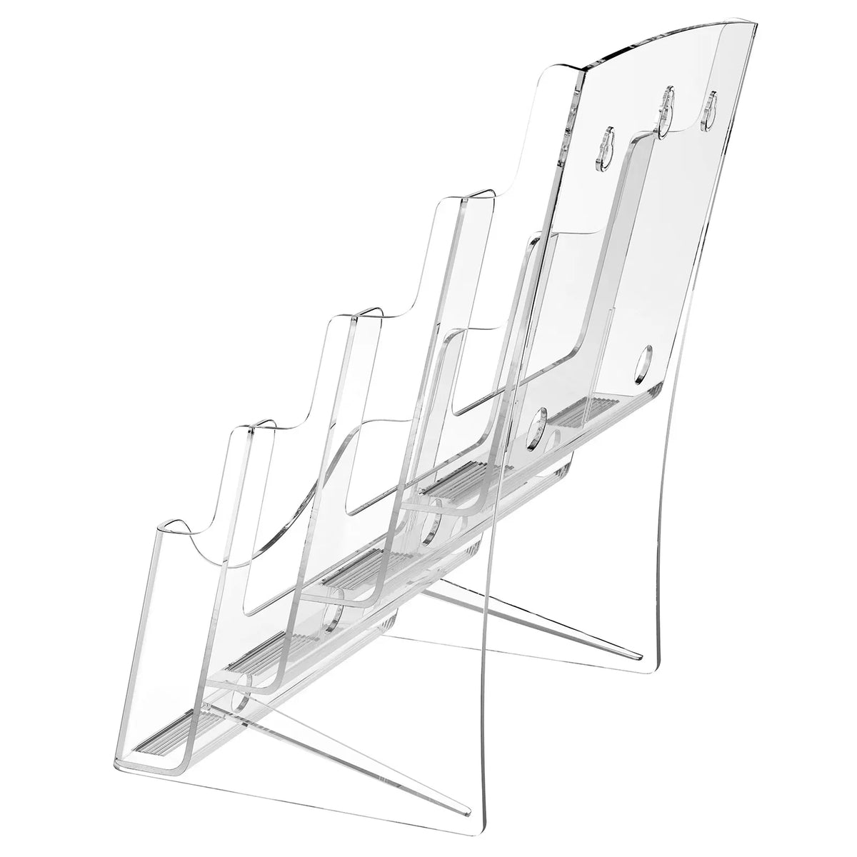 4 Tier Clear Acrylic Brochure Holder, Wall Mount or Desktop Literature Rack, Multi Pocket Magazine Flyer Pamphlet Display Stand for Office Store