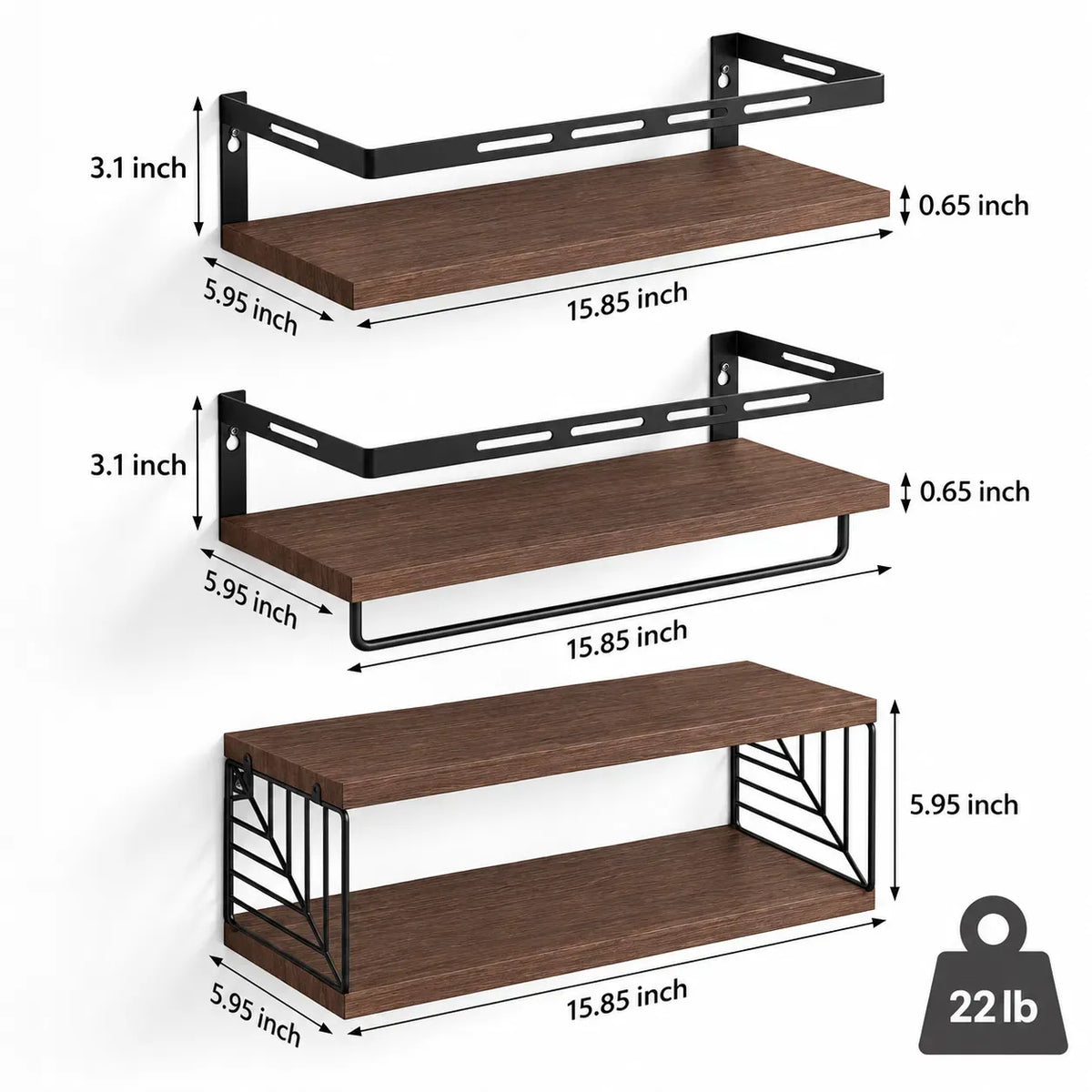 Rustic Wood Floating Wall Shelves with Towel Bar, Metal Frame Wall Storage Organizer for Bathroom Kitchen Bedroom