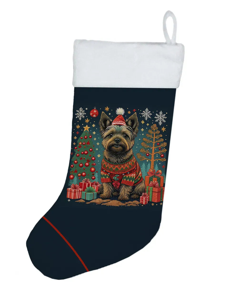 Yorkshire Terrier Christmas Stocking, Soft Plush Cuff Holiday Sock, Xmas Decor Gift Bag for Yorkie Dog Lovers