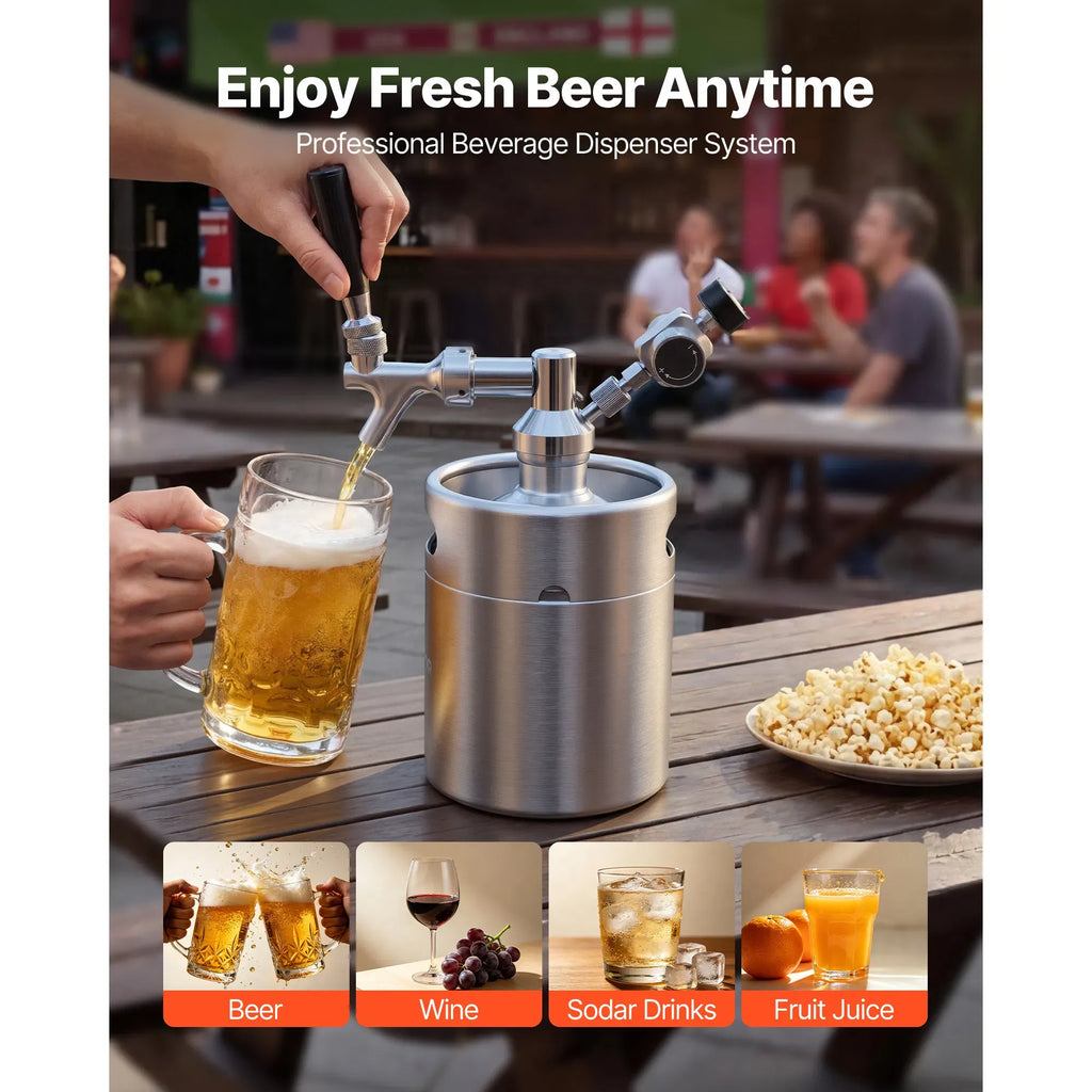 AEELLEEA 64Oz Stainless Steel Mini Keg Beer Dispenser, Portable Homebrew Draft Beer Growler with CO2 Regulator for Home Camping Party