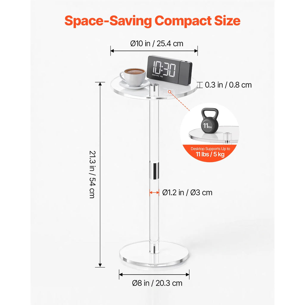 AEELLEEA Clear Acrylic Round Side Table, 21.3 Inch Tall Transparent End Table, Space Saving Accent Nightstand for Sofa Bedroom Bathroom