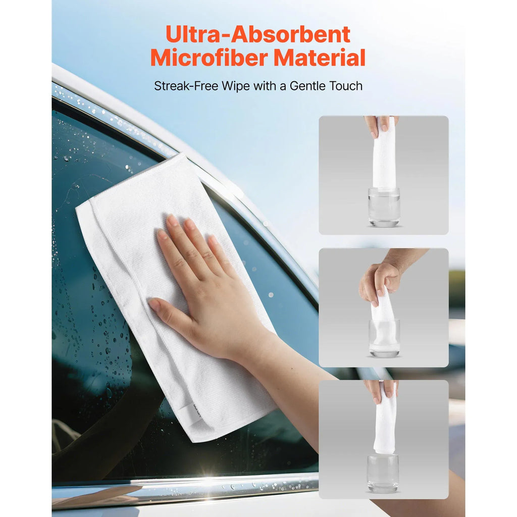 50 Pack Microfiber Cleaning Cloths, 12x12 Inch White Absorbent Towels, Reusable Streak-Free Rags for Kitchen Car Window Bathroom