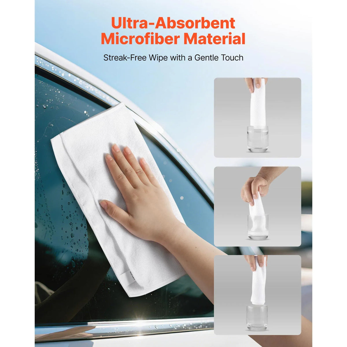 50 Pack Microfiber Cleaning Cloths, 12x12 Inch White Absorbent Towels, Reusable Streak-Free Rags for Kitchen Car Window Bathroom