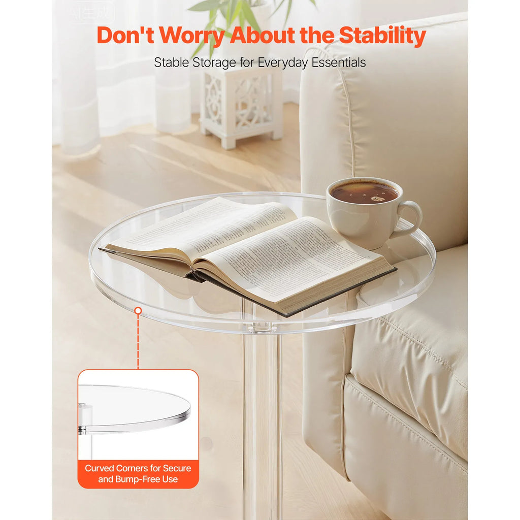 AEELLEEA Clear Acrylic Round Side Table, 21.3 Inch Tall Transparent End Table, Space Saving Accent Nightstand for Sofa Bedroom Bathroom