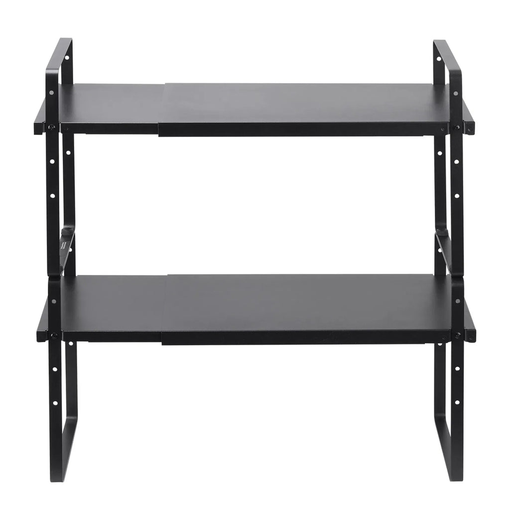AEELLEEA Adjustable Metal Countertop Storage Shelf, Expandable 16 to 25.6 in Width, Height Adjustable 2 Tier Kitchen Organizer Rack