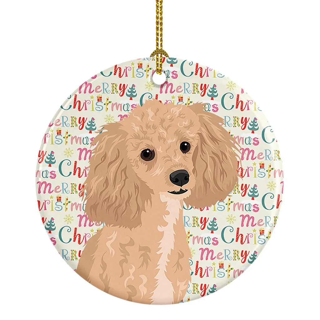 Poodle Dog Christmas Ceramic Ornament, Round Holiday Tree Hanging Decor, Blank Back for Personalized Message