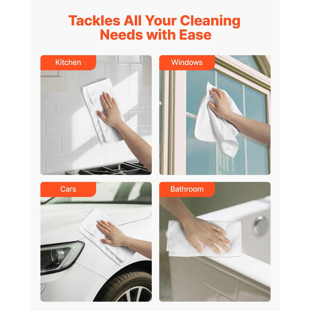 50 Pack Microfiber Cleaning Cloths, 12x12 Inch White Absorbent Towels, Reusable Streak-Free Rags for Kitchen Car Window Bathroom