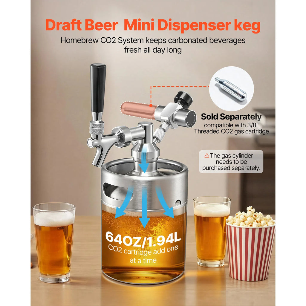 AEELLEEA 64Oz Stainless Steel Mini Keg Beer Dispenser, Portable Homebrew Draft Beer Growler with CO2 Regulator for Home Camping Party