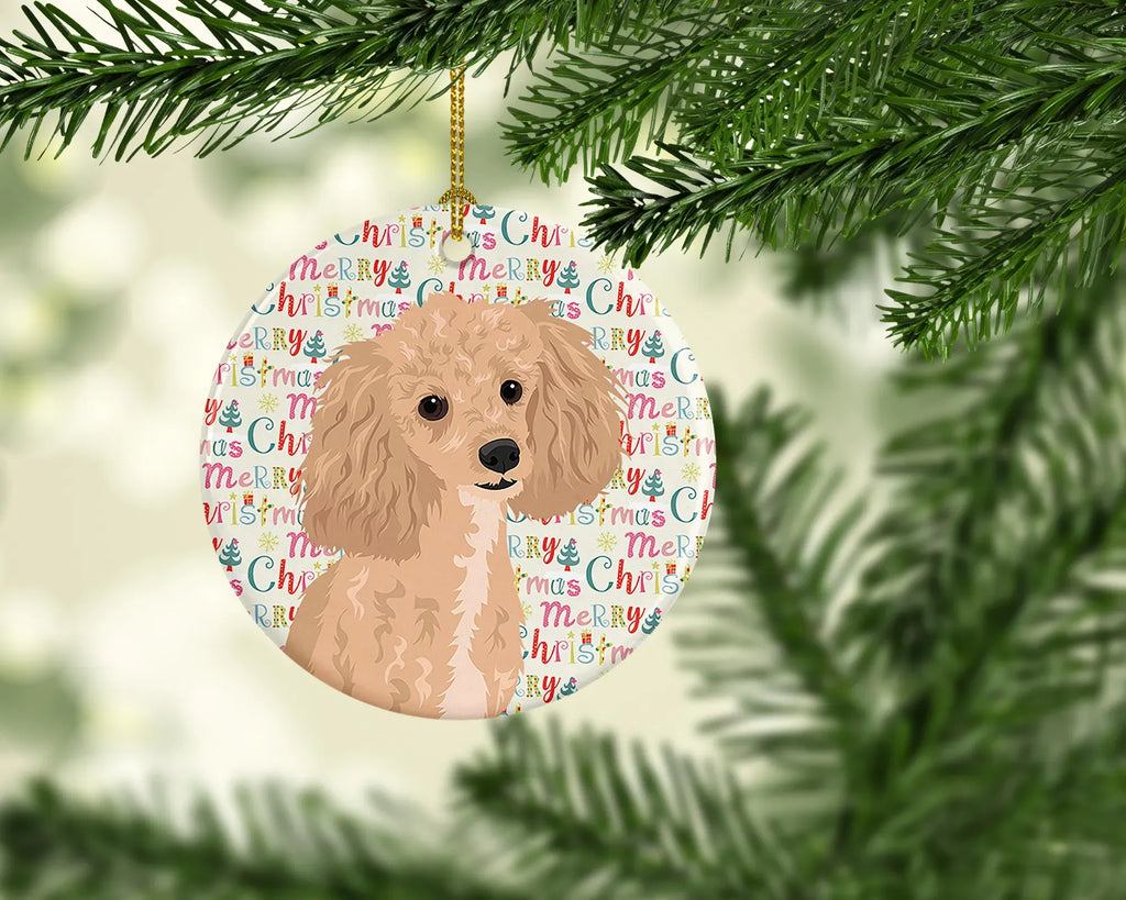 Poodle Dog Christmas Ceramic Ornament, Round Holiday Tree Hanging Decor, Blank Back for Personalized Message