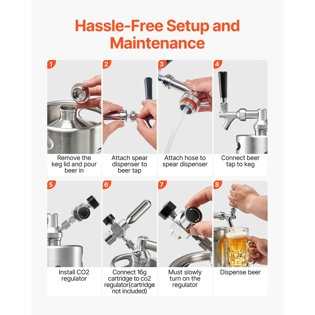 AEELLEEA 64Oz Stainless Steel Mini Keg Beer Dispenser, Portable Homebrew Draft Beer Growler with CO2 Regulator for Home Camping Party