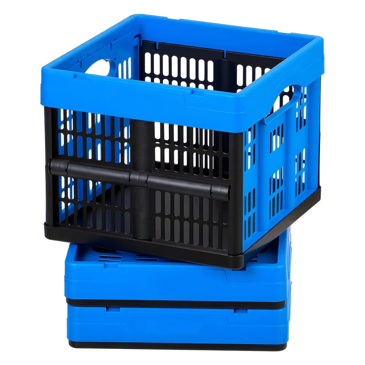 AEELLEEA Collapsible Plastic Storage Crate 25L Stackable Folding Basket with Handle for Kitchen Garage Car Storage