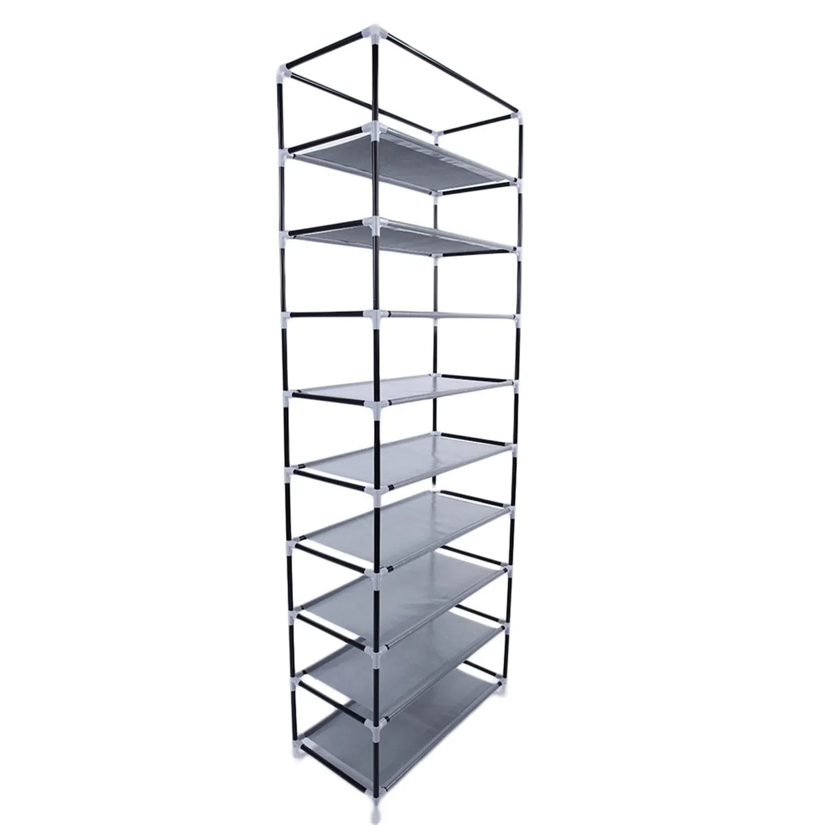 AEELLEEA 10 Tier Fabric Shoe Rack with Dust Cover, Portable Metal Tube Shoe Storage Organizer, Assemble Freestanding Shoe Shelf for Entryway Closet