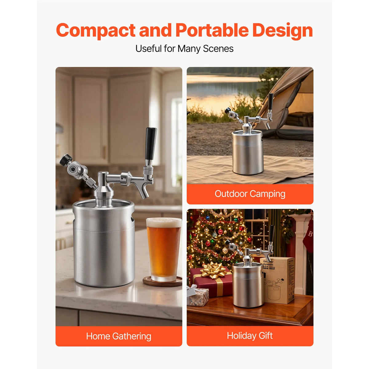 AEELLEEA 64Oz Stainless Steel Mini Keg Beer Dispenser, Portable Homebrew Draft Beer Growler with CO2 Regulator for Home Camping Party