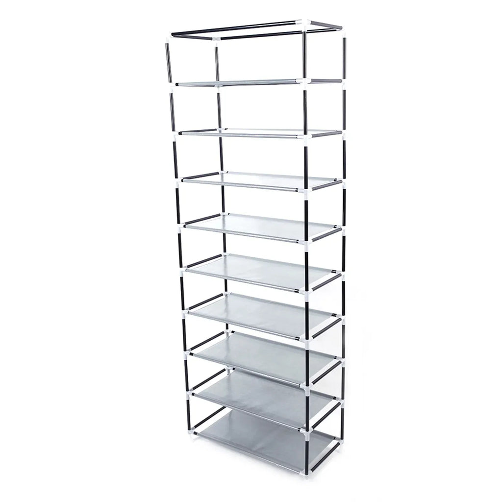 AEELLEEA 10 Tier Fabric Shoe Rack with Dust Cover, Portable Metal Tube Shoe Storage Organizer, Assemble Freestanding Shoe Shelf for Entryway Closet