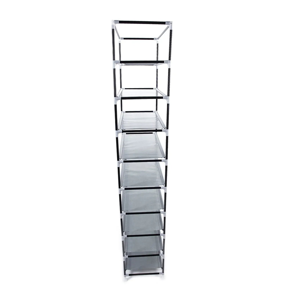 AEELLEEA 10 Tier Fabric Shoe Rack with Dust Cover, Portable Metal Tube Shoe Storage Organizer, Assemble Freestanding Shoe Shelf for Entryway Closet