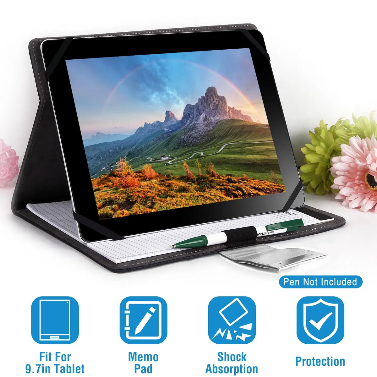 AEELLEEA 3 in 1 9.7 Inch Universal Tablet Case with Notepad, 9.9 x 7.95 x 0.45 inch