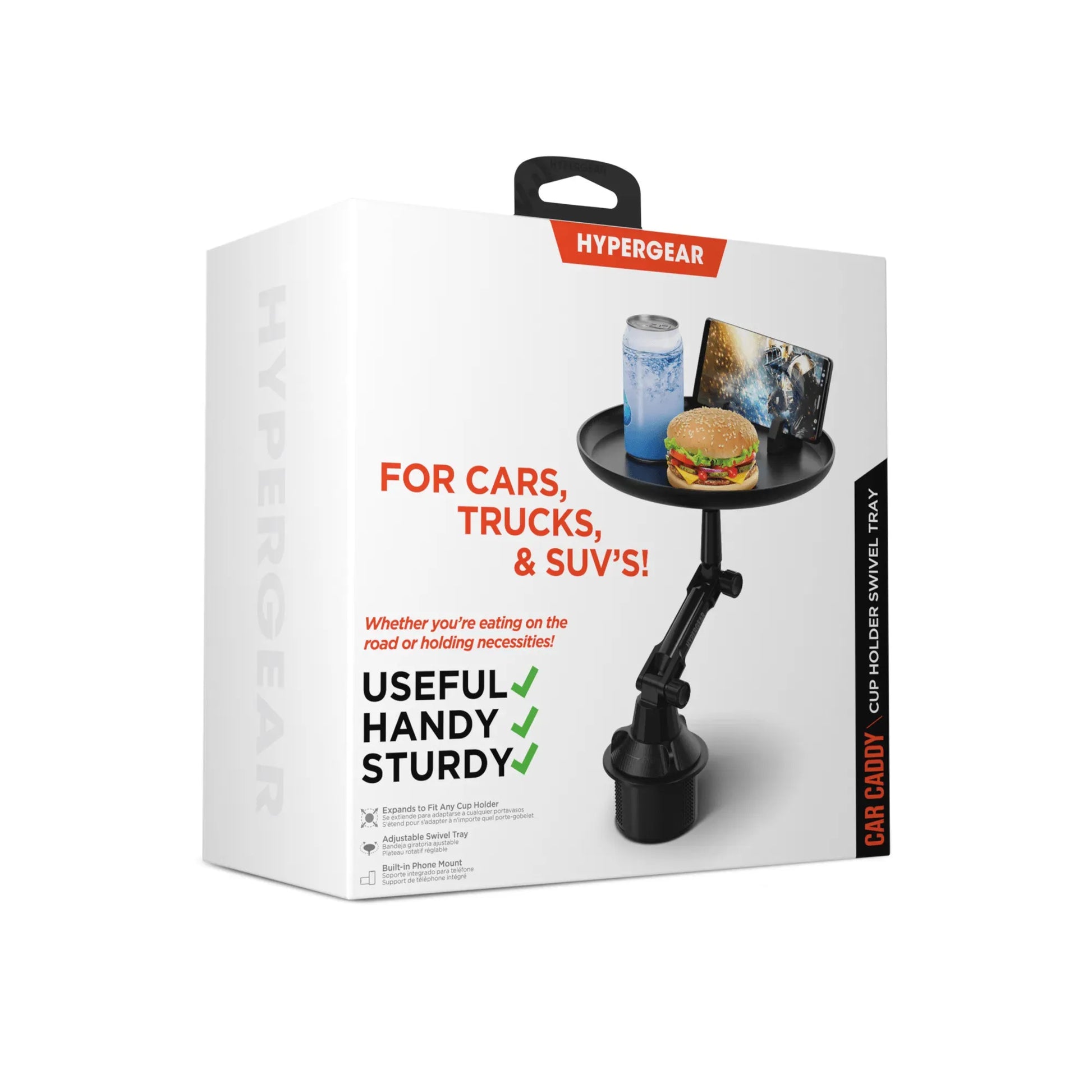 Car Cup Holder Food Tray, 8.25" Swivel Adjustable Car Desk with Phone Mount, Expandable Base Non‑Slip Vehicle Eating Tray for Car, Truck, SUV, Minivan