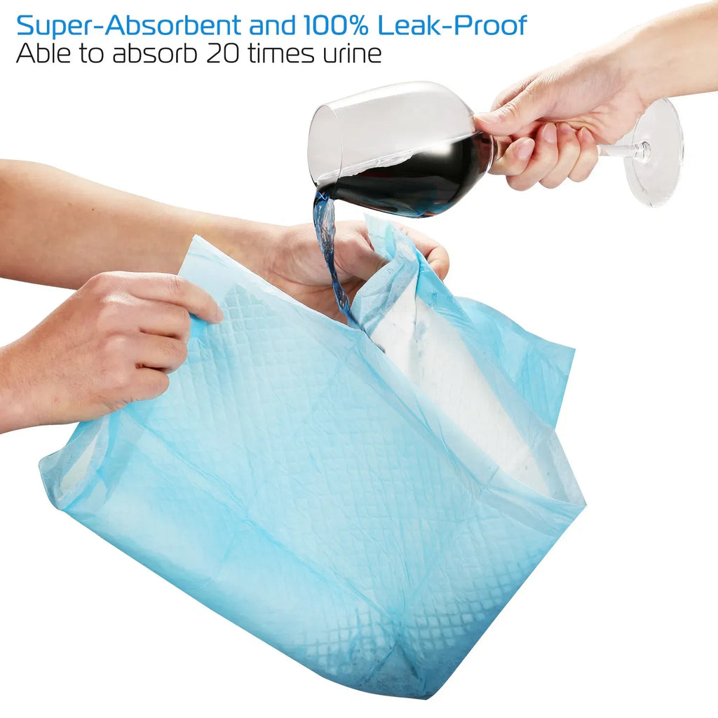 These super-absorbent 24x18-inch training pads lock in 20x their weight in urine for 24 hours. The 5-layer design is leak-proof, and the soft, non-toxic fabric is gentle on paws. 50-count pack — toss-and-go cleanup for dogs, puppies, and cats.