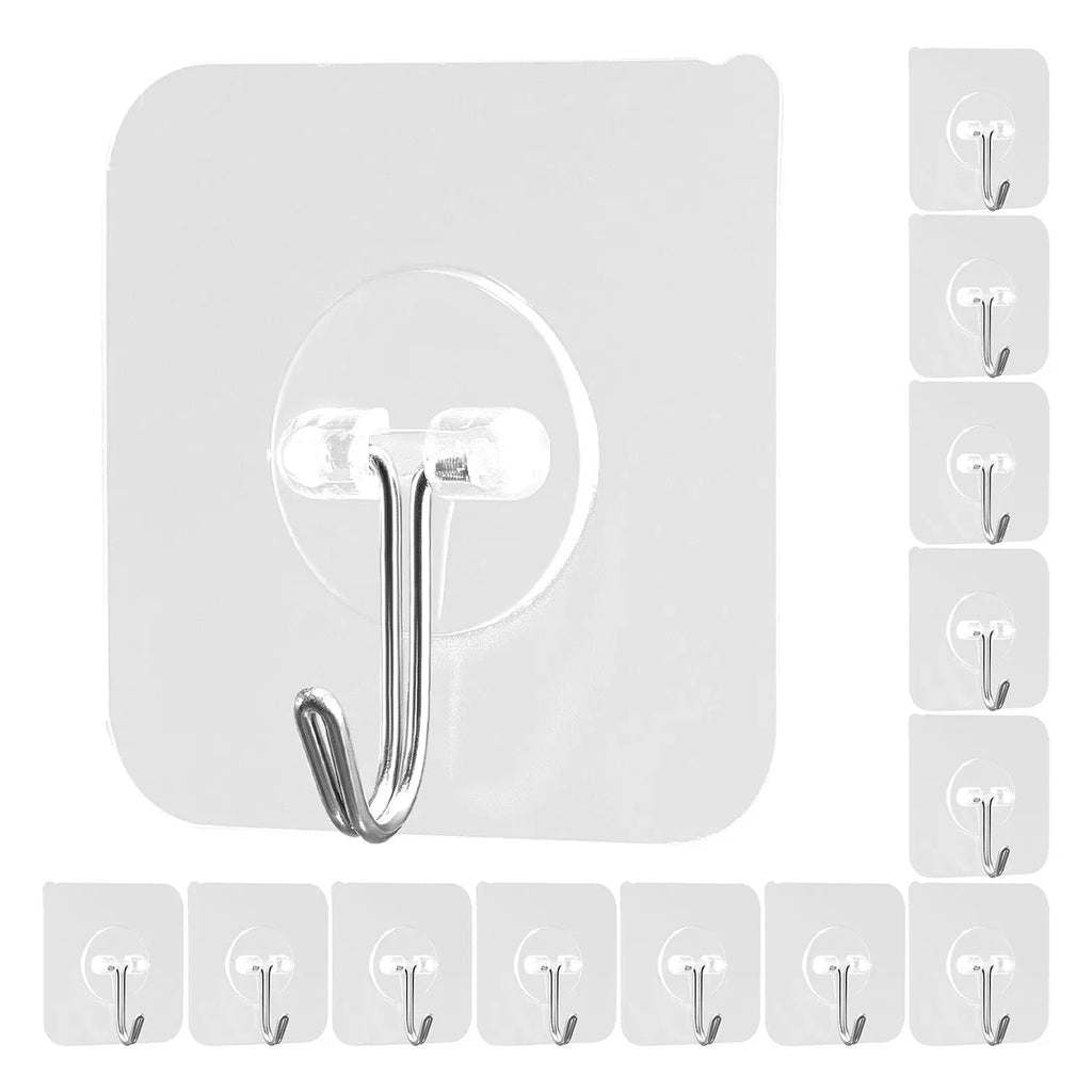 Waterproof stainless steel adhesive hooks with 15lbs heavy load, no drill, residue-free, multi-scene smooth surface use.