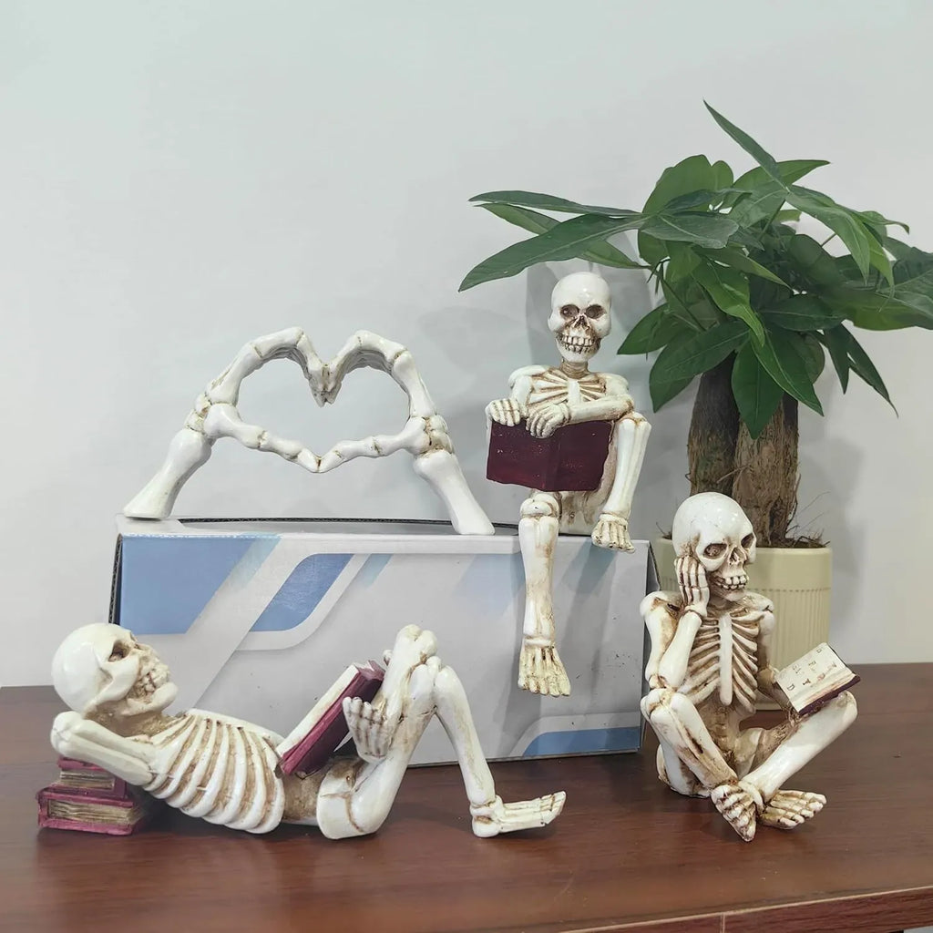 Skeleton Hand Decor, Heart Hands Figurine, Gothic Halloween Tabletop Sculpture for Shelf, Desk or Mantel, White