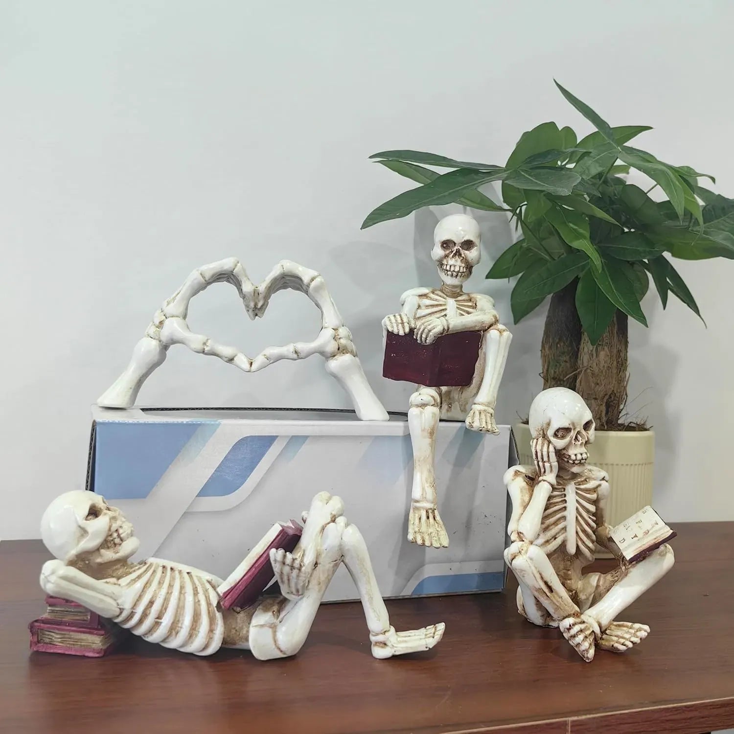 Skeleton Hand Decor, Heart Hands Figurine, Gothic Halloween Tabletop Sculpture for Shelf, Desk or Mantel, White