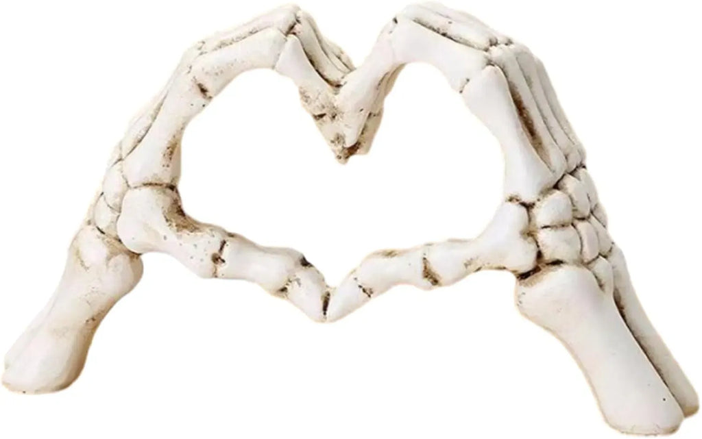 Skeleton Hand Decor, Heart Hands Figurine, Gothic Halloween Tabletop Sculpture for Shelf, Desk or Mantel, White