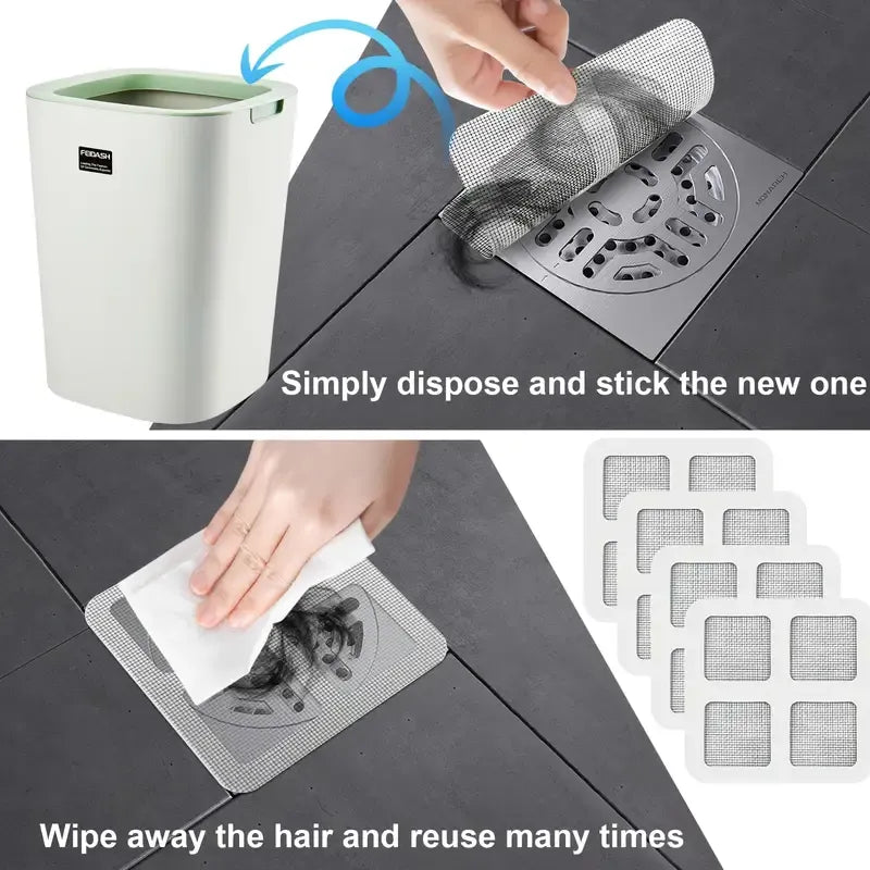 50Pcs Disposable Floor Drain Filter Stickers, Strong‑Adhesive Mesh Hair Catcher, Anti‑Clog Drain Screen for Bathroom Bathtub Sink Drainage