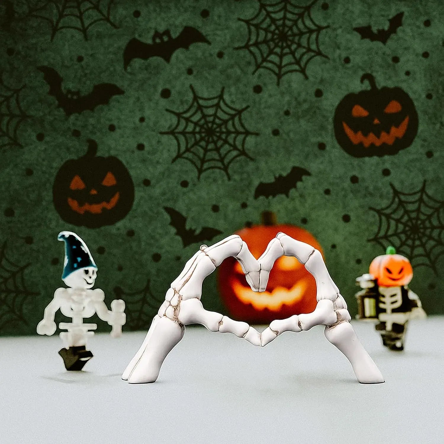 Skeleton Hand Decor, Heart Hands Figurine, Gothic Halloween Tabletop Sculpture for Shelf, Desk or Mantel, White